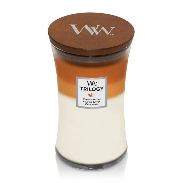 Woodwick Medium Trilogy Pumpkin Praline, Pumpkin Butter, White Honey